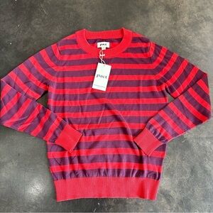 Pact Red and Purple Striped Crew Neck Sweater